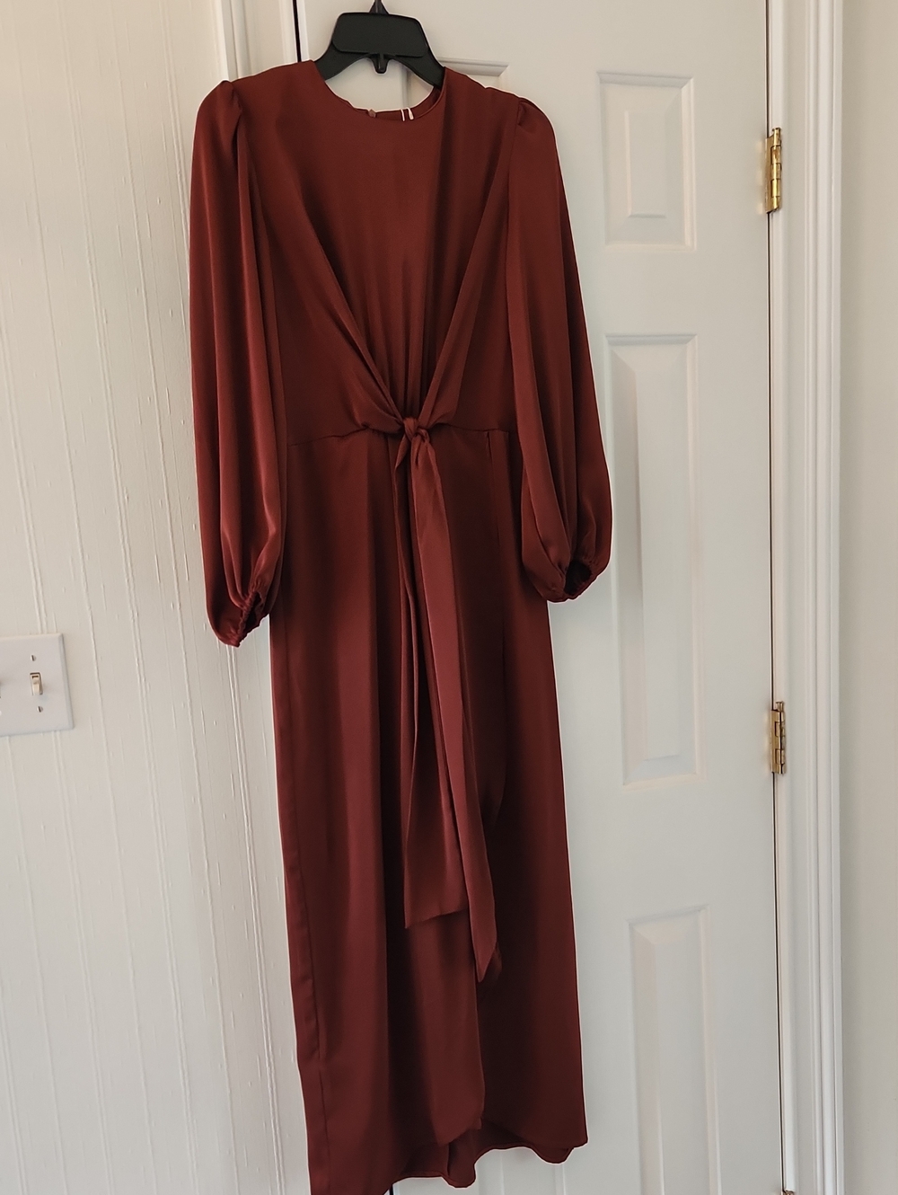 Long Sleeve Tie-Front Maxi Dress in Rust